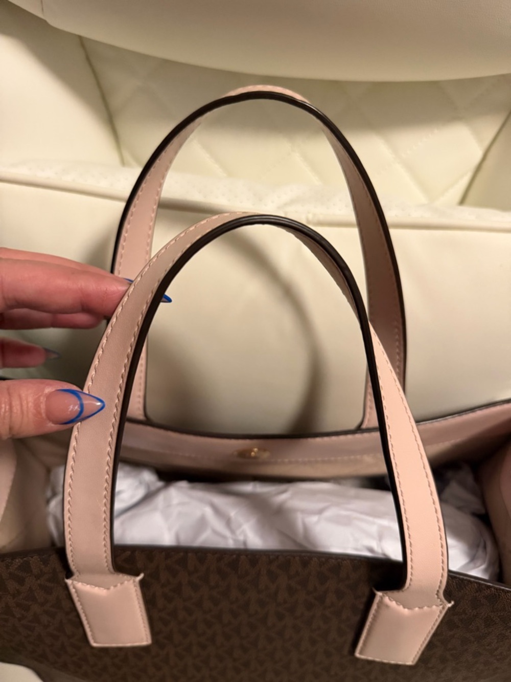 Michael Kors Brown Logo Tote with Pink Trim and Beige Strap - Picture 4 of 7